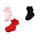 MOMISY Baby Cotton Crew/Calf Socks, Long Tube Style, 2/3 Pairs, Pom Design (IN, Age, 0 Months, 12 Months, 3, RedBlackPink)