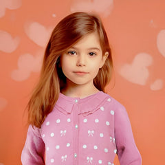 MOMISY Baby Girls Kids Children Infant Winter Sweater Jacket Front Button Open Cardigan-Polka Dots (4 to 5 Year, Light Pink)