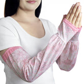 MOMISY UV Sun Protection Arm Sleeves with Thumb Hole Sun Protection Hand Cover for Running and Cycling for Women, Loose-Fit Cooling Cover, 1 Pair (Pink)