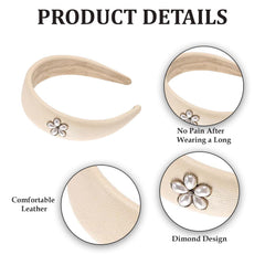 MOMISY Headbands, Plain Artificial Leather Hairbands for Girls, Women (Off White, Free)