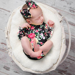 MOMISY Floral Romper with Hairband Photoshoot Photography Props Costume (Black)
