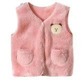 MOMISY Unisex Baby Girls Boys Faux Fur Sleeveless Vest Coat Lightweight V-Neck Short Gilet for Toddler (1 to 2 Years, Pink)