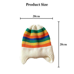 MOMISY Baby Beanie Winter Hat, Rainbow Warm Toddlers Beanies for Kids Boys & Girls Woolen Knitted Cap (6 Months - 2 Years) (Cream)
