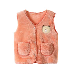 MOMISY Unisex Baby Girls Boys Faux Fur Sleeveless Vest Coat Lightweight V-Neck Short Gilet for Toddler (2 to 3 Years, Beige)