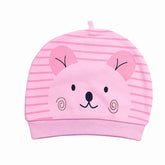 MOMISY 1 Piece Small Cartoon Design Baby Cotton Cap for Newborn Baby Boys and Girls of Age 0 to 6 Months (Cat-Pink)