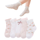MOMISY 5 Pairs Baby Kids Girl Boys Tube Socks Toddlers Comfortable Ankel Length gifts (IN, Age, 3 Years, 5 Years, Bow-PinkWhite)