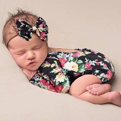 MOMISY Floral Romper with Hairband Photoshoot Photography Props Costume (Black)