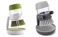 MOMISY Plastic Cleaning Brush with Soap Dispenser for Kitchen, Sink, Dish Washer with Storage Stand-Pack of 2 (Grey, Green
