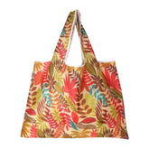 MOMISY Designer Pattern Reusable and Foldable Shopping Bag/Tote Hand bag/Travel Bag/Grocery Bag | Heavy Duty, Eco Friendly | Compact, Lightweight and Convenient (Leaves Beige)