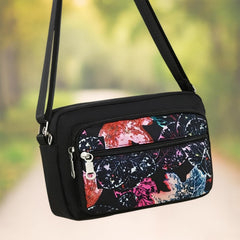 MOMISY Ladies Crossbody Sling Bag, Nylon Shoulder Mobile Phone Purse for women (Leaves)