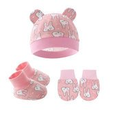 MOMISY Cotton Baby Caps, Mittens and Booties Set, 0-6 Months (IN, Age, 0 Months, 6 Months, Rabbit)
