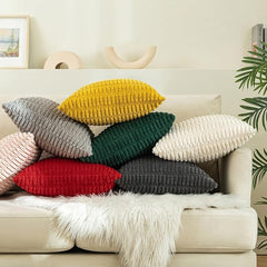 MOMISY Corduroy Cushion Throw Pillow Covers Pink 45 x 45cm, 18x18 inch (Green, 5)