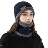 MOMISY Unisex Woolen Beanie Design Cap Plus Muffler Scarf Set for Men Women Blue
