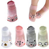 MOMISY Kids Ankle Socks, 5 Pairs, Tube Style, for Toddlers and Infants (IN, Age, 12 Months, 24 Months, AnimalCat)