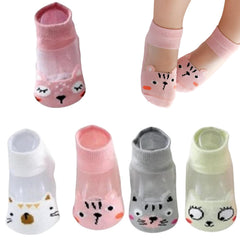 MOMISY Kids Ankle Socks, 5 Pairs, Tube Style, for Toddlers and Infants (IN, Age, 12 Months, 24 Months, AnimalCat)