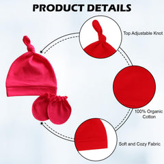 MOMISY Newborn Baby's Cotton Cap Mitten Set, 0-6 Months (IN, Age, 0 Months, 6 Months, Red)
