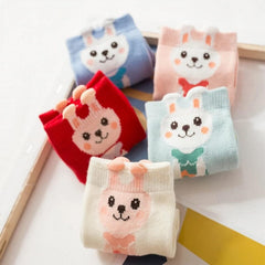 MOMISY 5 Pairs Baby kids Girl Boys Toddlers Infant Cotton Stretch Baby Ankle Socks (IN, Age, 1 Year, 3 Years, Bunny Flower)