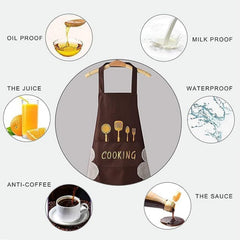 MOMISY Waterproof Kitchen Apron, Cooking Apron with Pockets, Side Towel for Hand Wiping, Suitable for Men and Women (Black)