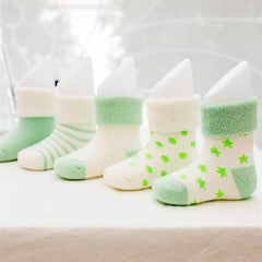 MOMISY 5 Pairs Tube Socks for Kids Toddlers Infant Baby Girl Boys (Green, 1 Year to 2 Year)