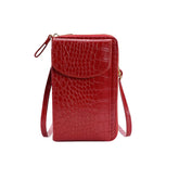 MOMISY Multi-Function Crossbody bags for Women Mobile Cell Phone Holder Card Pocket Bag Stylish PU Leather Sling Bags for Women Girls Purse Wallet Mini Shoulder Bags-Crocodile Pattern (Red)