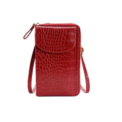 MOMISY Multi-Function Crossbody bags for Women Mobile Cell Phone Holder Card Pocket Bag Stylish PU Leather Sling Bags for Women Girls Purse Wallet Mini Shoulder Bags-Crocodile Pattern (Red)