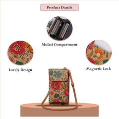 MOMISY Mobile Bag, Cellphone Sling Bag, Card Holder Wallet, Crossbody Bag, PU Leather, for Girls (Hibiscus)