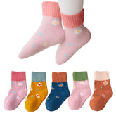 MOMISY 5 Pairs Baby Girl Boys Tube Socks Toddlers Infant Solid Color Boat Spring and Autumn Socks Stretch Baby Sock - Multicolor (Sweet Flower, Extra Large)