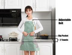 MOMISY Kitchen Cooking Apron with Pocket and 2 Stitched Towels Waterproof Adjustable Durable Stripe Kitchen Women Men Apron with Pockets Bib