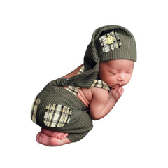 MOMISY Newborn Baby Photography Prop Outfits Solid Suspender with Cap Photo Shoot Costume for 0-6 Months (Green, 0-6 Month)