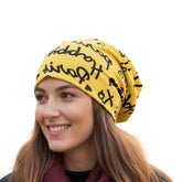 MOMISY Women Unisex Winter Beanie Hat & Neck Warmer | Knitted Multifunctional Scarf Cap with Letter Print | Warm Pullover Hat (in, Alpha, Free Size, YellowLetter)