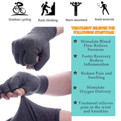 MOMISY Arthritis Gloves Women Men Hand Fingerless Compression Gloves Wrist Support Therapy Gloves Relieve Pain from Rheumatoid RSI Carpal Tunnel for Typing Wirting Dailywork-1 Pair, Grey, Large