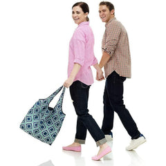 MOMISY Designer Pattern Reusable and Foldable Shopping Bag/Tote Hand bag/Travel Bag/Grocery Bag | Heavy Duty, Eco Friendly | Compact, Lightweight and Convenient (Diamond Blue)