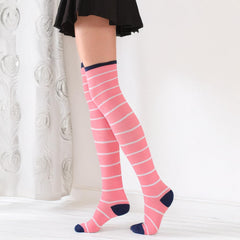 MOMISY Knee Socks for Womenand Girls Premium Cotton Blend, Breathable Long Knee High Stockings, Ultimate Comfort and Style, Ideal for Daily Use- Pack of 1 (Free Size) (Pink White)