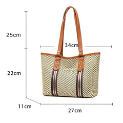 MOMISY Women's Straw Large Capacity Shoulder Tote Handbag with Top Handle-Black Handle