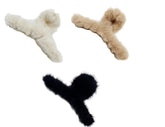 MOMISY Soft Faux Fleece Fur Large Hair Clutcher/Clip/Claw/Clamp/Pin/Fluffy/Accessories, Random Color For Women & Girls-Pack of 3 (RiceWhite Khaki Black)