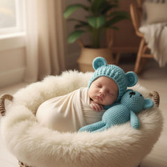 MOMISY Newborn Baby Photography Props Costume with Wool Cap (Teddy Blue, 0-6M)
