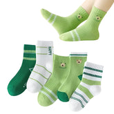 MOMISY 5 Pairs Baby kids Girl Boys Toddlers InfantmCotton Stretch Baby Socks (IN, Age, 3 Years, 5 Years, GreenBear)