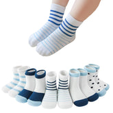 MOMISY 5 Pairs Girl Boys Tube Socks Toddlers Infant Solid Color Boat Spring and Autumn Socks Stretch Baby kids Sock (Blue Stripe Polka, 0 Year to 1 Year)