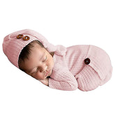 MOMISY Stretchable Bodysuit & Cap for Baby Boys Photography Photoshoot Props Costume- Light Pink