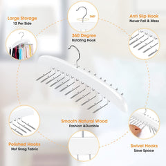 MOMISY Tie Belt Clothes Wooden Closet Hanger Tie Storage Racks Wood Belt Hanger Multipurpose Wardrobe Organizers for Men Women Belt Tie Scarf Messenger Bag Supplies (24 HooksWhite)