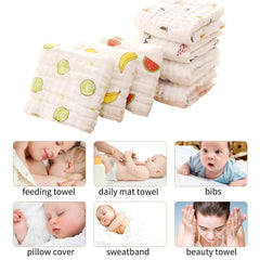 MOMISY Dry Muslin Wash Cloth Organic Cotton Face Towel Handkerchief for Baby New Born/Infants/Toddlers -Printed, Multicolor (5)