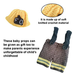 MOMISY Baby Photography Props, Riding Hood Outfit, Includes Trouser with attached Suspender & Cap for Kids Parties Anniversaries Photography, Brown-Yellow