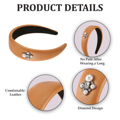 MOMISY Headbands, Plain Artificial Leather Hairbands for Girls, Women (Brown, Free)