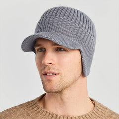 MOMISY Unisex Acrylic Woolen Beanie Helmet Skull Brim Cap for Men and Women-Free Size (Grey)
