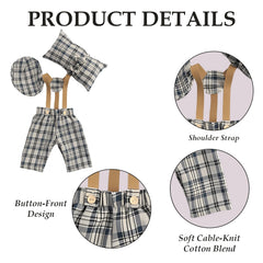 MOMISY Baby Photography Props Set, 4 Pieces, Gentleman Cap with Bow, Pillow and Dungaree (Beige, 0-3 Months)