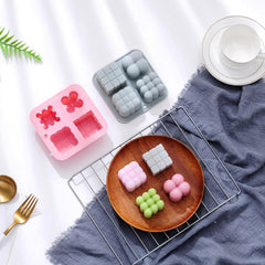 MOMISY 4-in-1 Silicone Candle Mould, 3D Cube and Bubble Design for Wax, Cake, Dessert Making