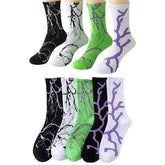 MOMISY Men’s Cotton Crew Socks | Stylish Lightning Pattern Casual Socks – Breathable & Comfortable – Pack of 5 (Multicolor)