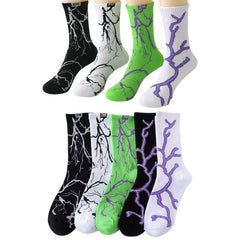MOMISY Men’s Cotton Crew Socks | Stylish Lightning Pattern Casual Socks – Breathable & Comfortable – Pack of 5 (Multicolor)