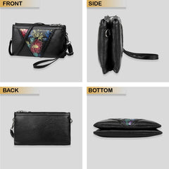 MOMISY Women Embroidery Crossbody Bag Small Shoulder Black Purse Soft Synthetic Leather Mobile Cell Phone Bag For Ladies (Hibiscus)