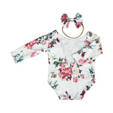 MOMISY Floral Romper with Hairband Photoshoot Photography Props Costume (White Flower)